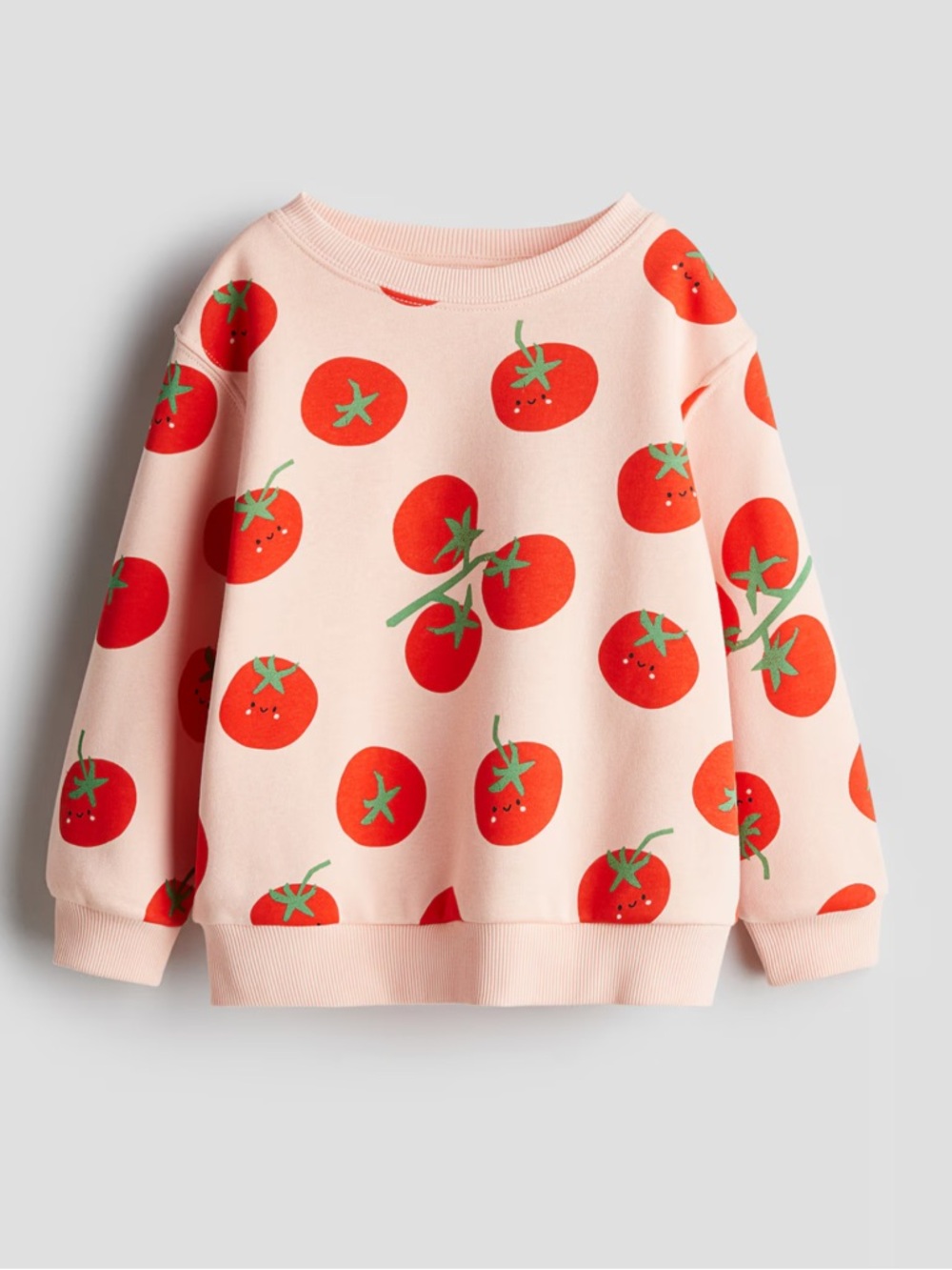 H&M Pink/Peach Girls Kids Sweatshirt w/ Smiling Red Tomato Print Size 6x/7